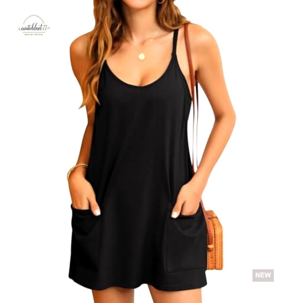 Sleeveless Mini Dress with Built-in Shorts, Cotton Spandex, Athletic Casual - Picture 2 of 7